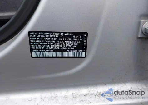 2013 Volkswagen Passat 2.5L S из США, поврежденный, VIN 1VWAP7A38DC080506